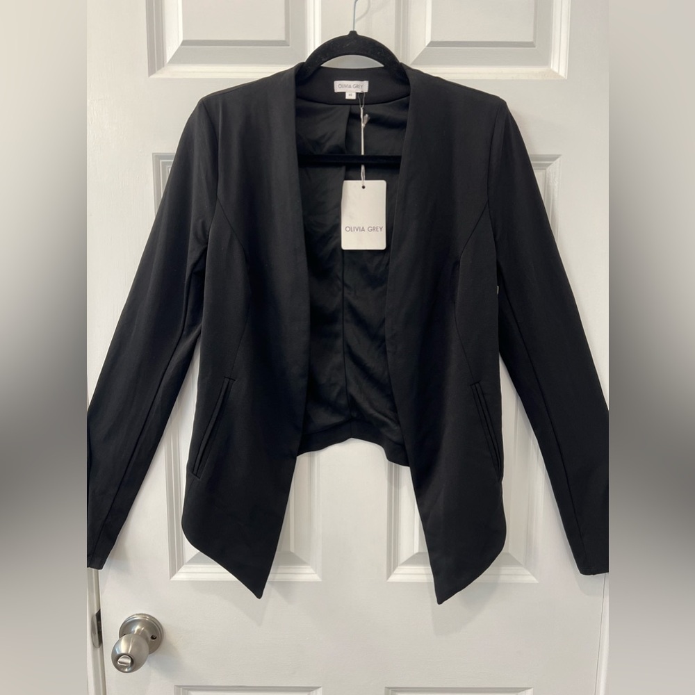 OLIVIA GREY NWT Women’s Black Drape Front Unconstructed Blazer Jacket XS